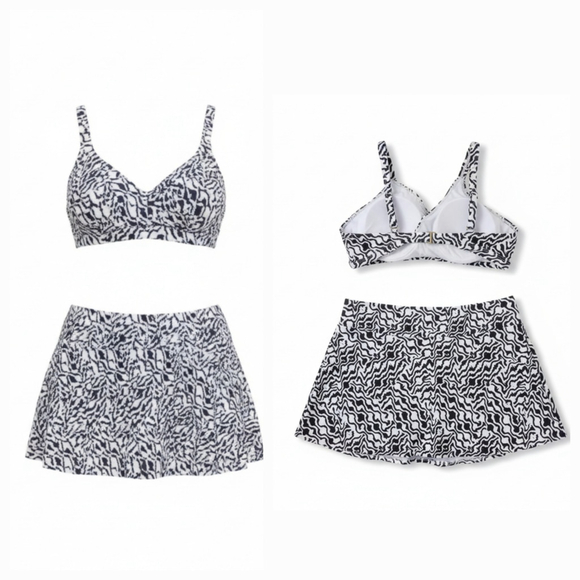 Tahari 2 piece Set Swimsuit Bathing Suit Dress - LARGE - Navy Blue White - Picture 2 of 16